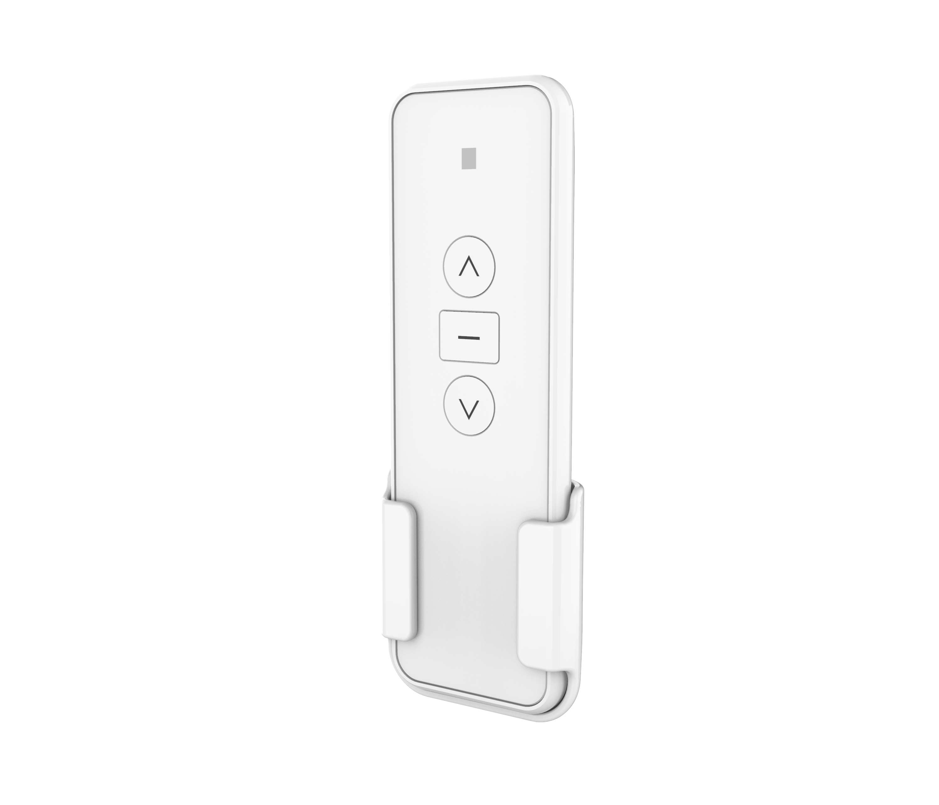 White remote control for compatible Evercurtain motorized shades